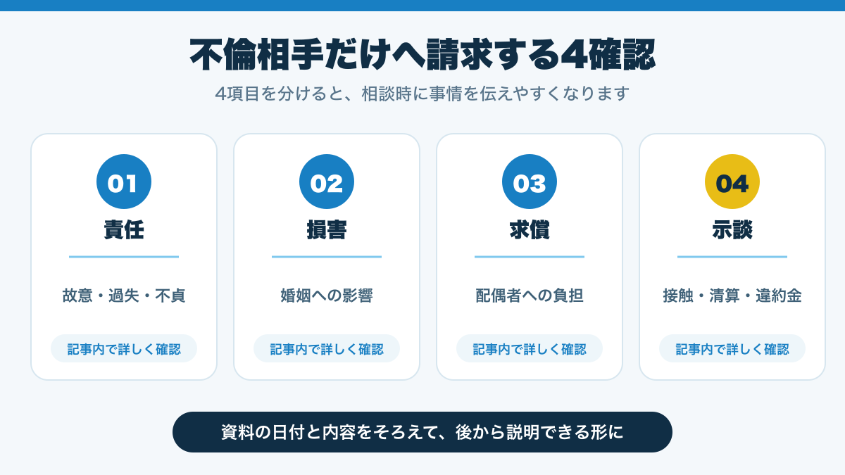 不倫相手だけへ請求する4確認を整理した図解