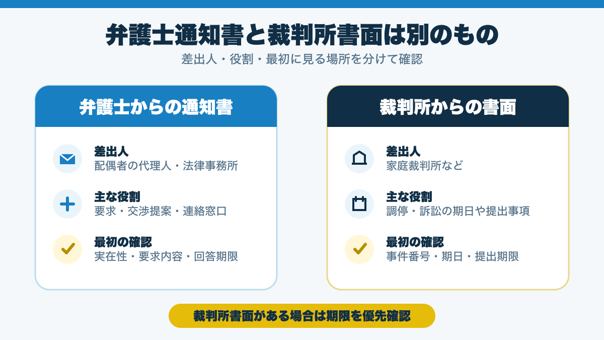 弁護士からの通知書と裁判所からの書面の違い